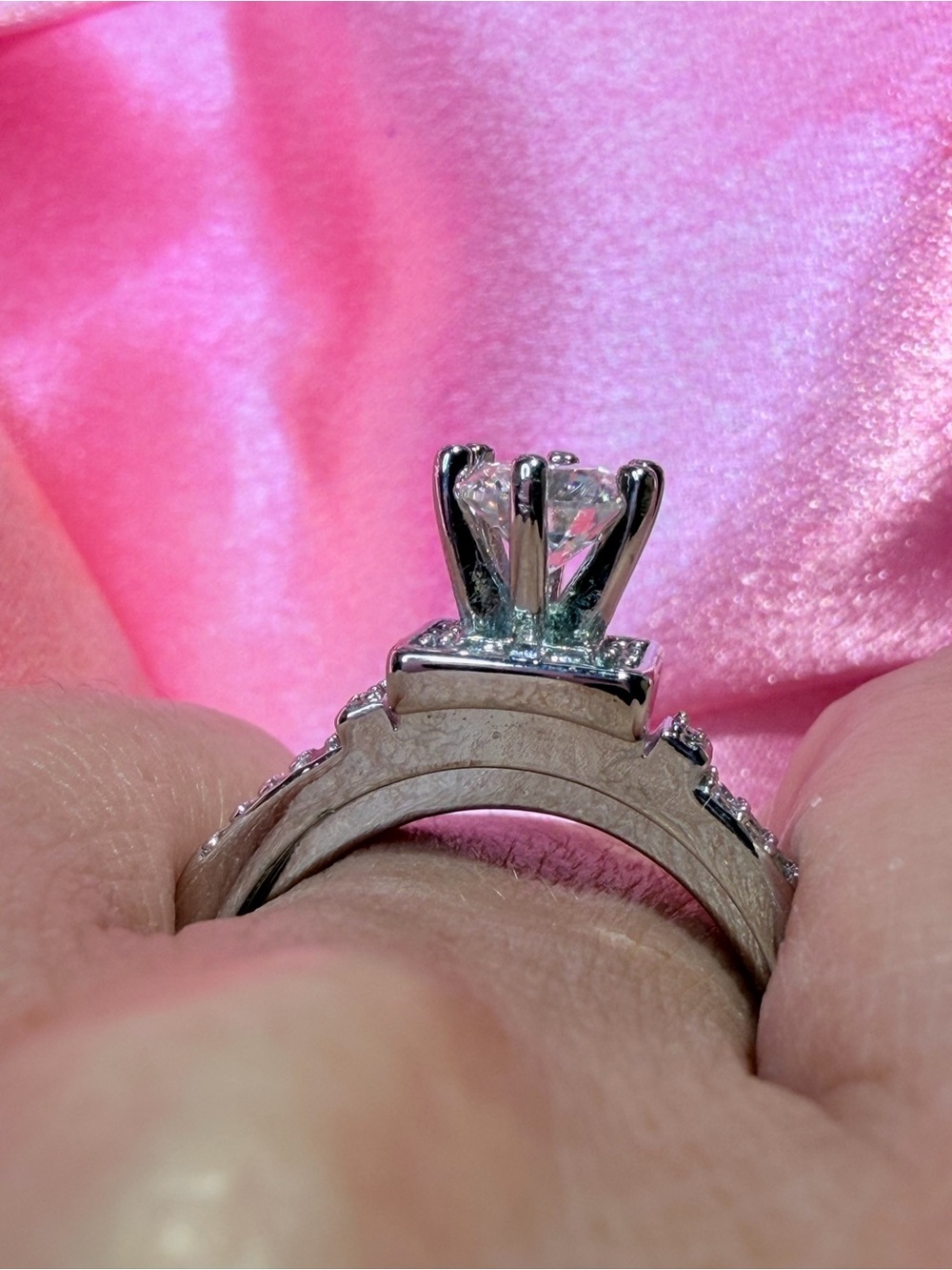 Gorgeous Engagement Ring Set Moissanite with Halo and Pave' Bands